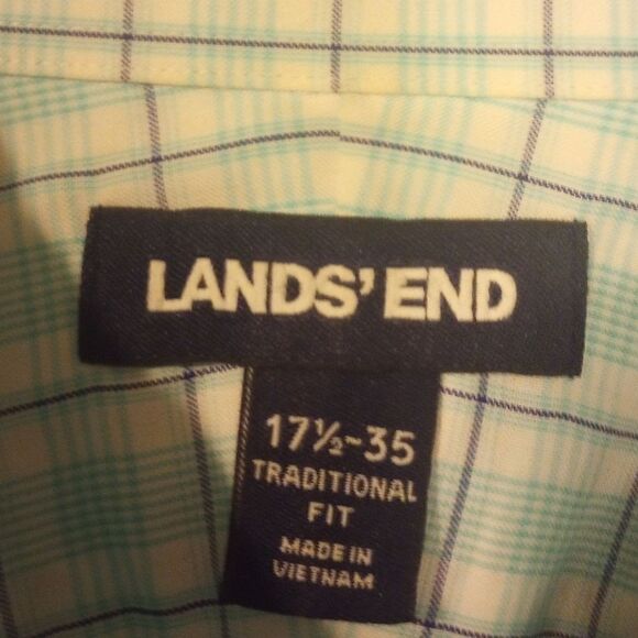 Lands end teal and navy plaid long sleeve button down - Picture 3 of 9